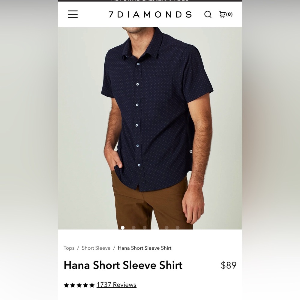 7Diamonds Brand New Navy Short-Sleeve Button-Down Shirt